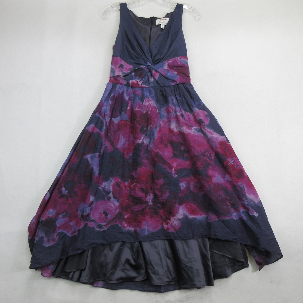 Lela Rose Women's Dress Size 2 Floral High-Low Sleeveless Silk Blend V-Neck